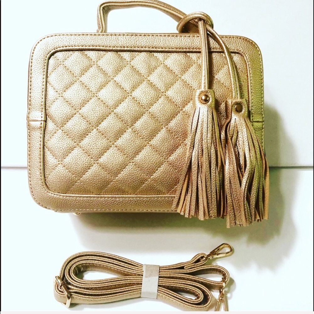 Beautiful Lux  Bag Pale Gold Satchel Style With Shoulder Straps